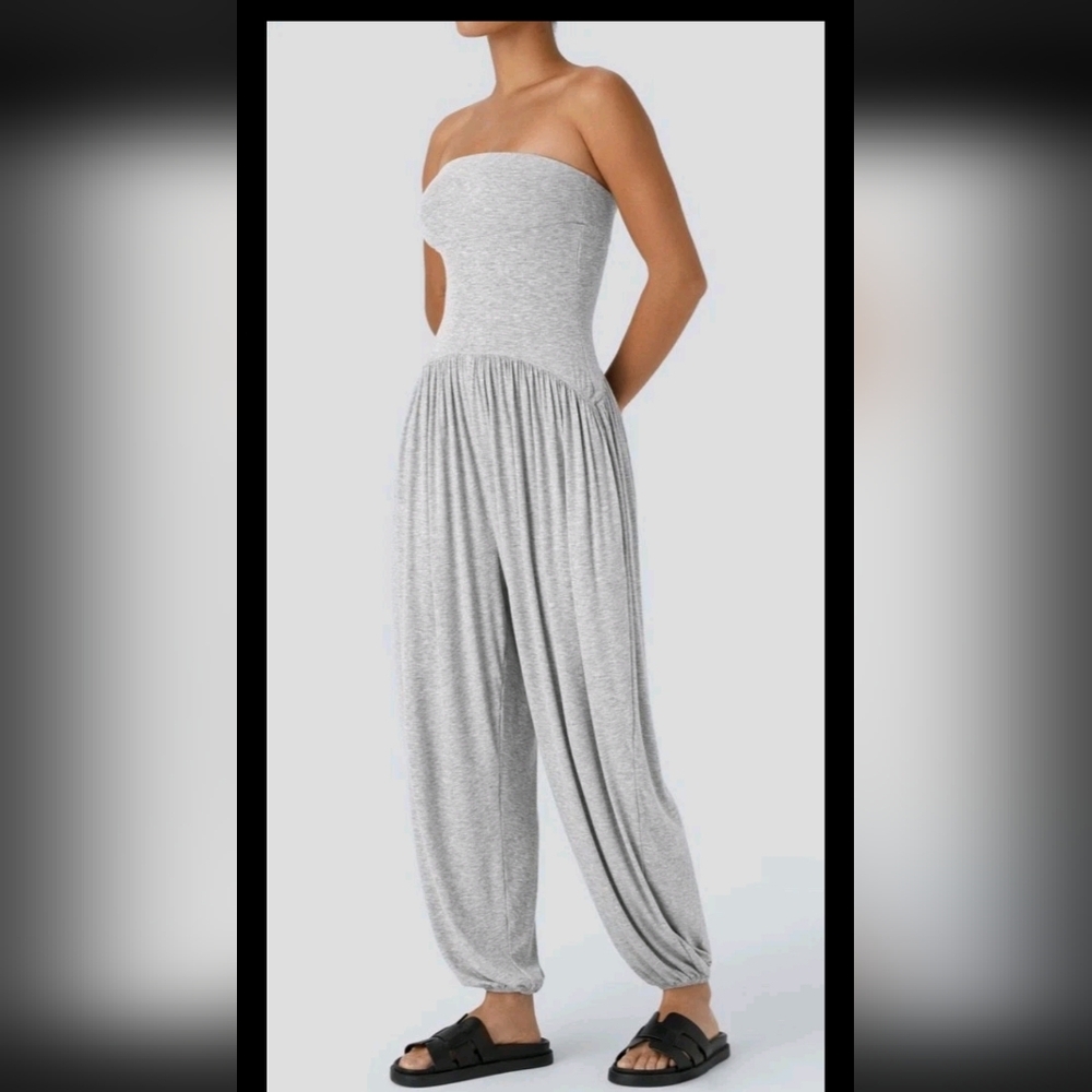 Gray Strapless Jumper Pockets